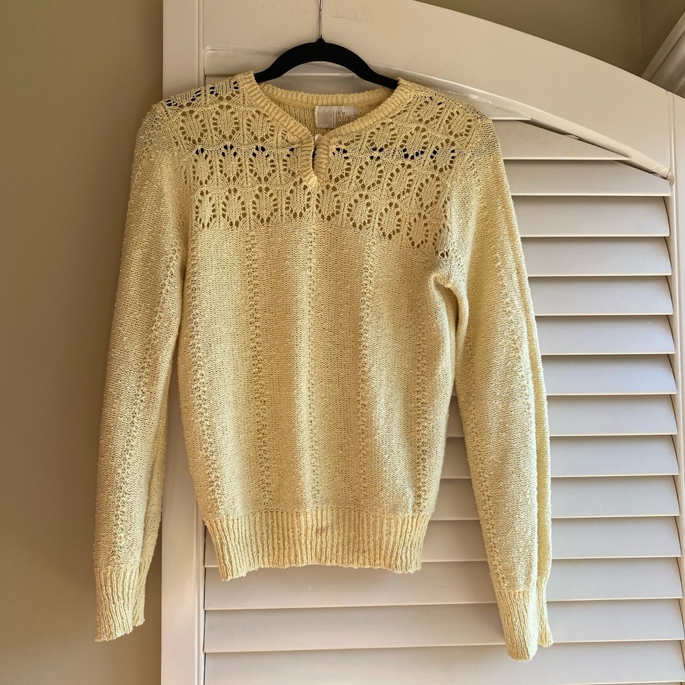 Vintage 1980s It’s Pure Gould Butter Yellow Knit Sweater 100% Cotton medium